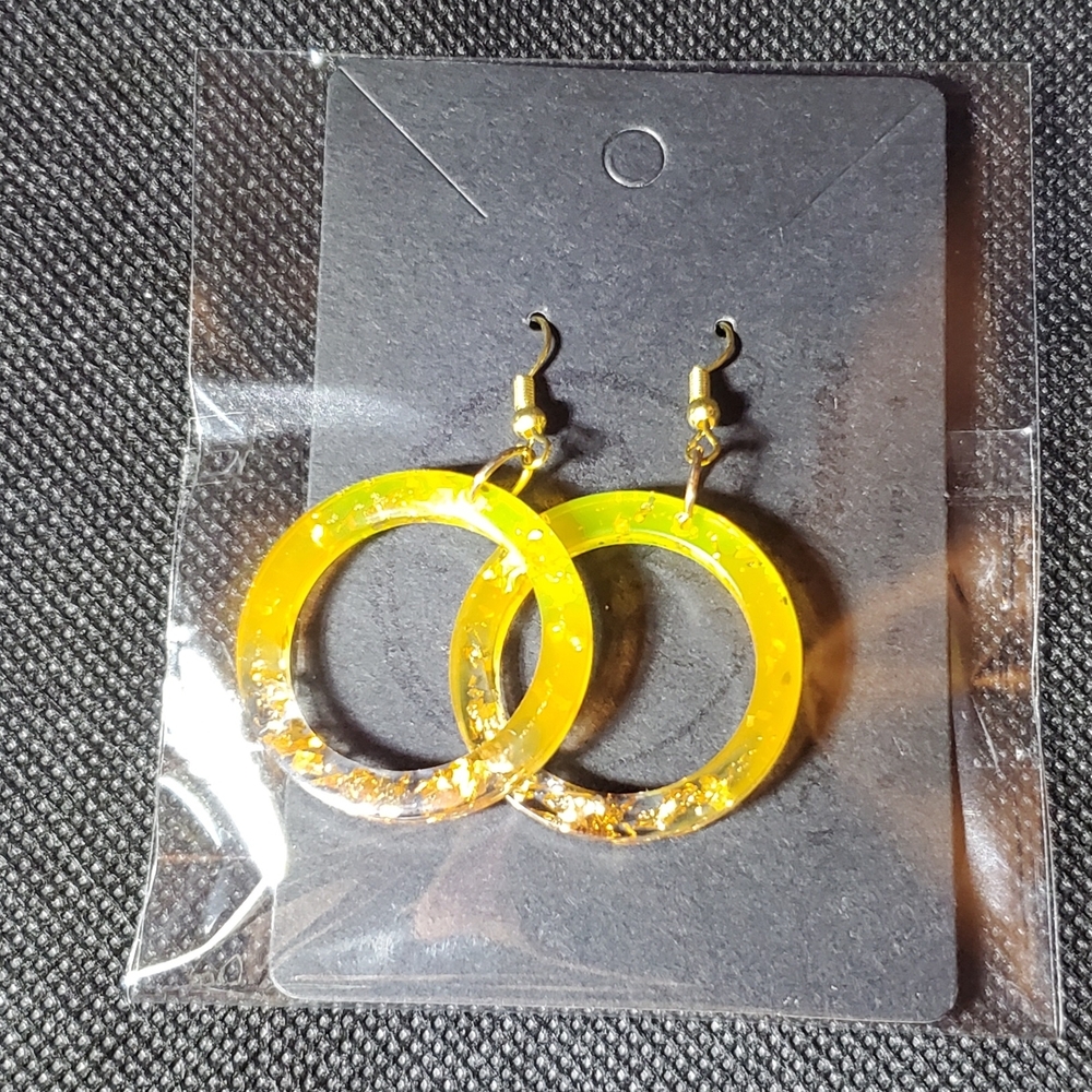 Gold and Blue Resin Hoop Earrings - Picture 9 of 9